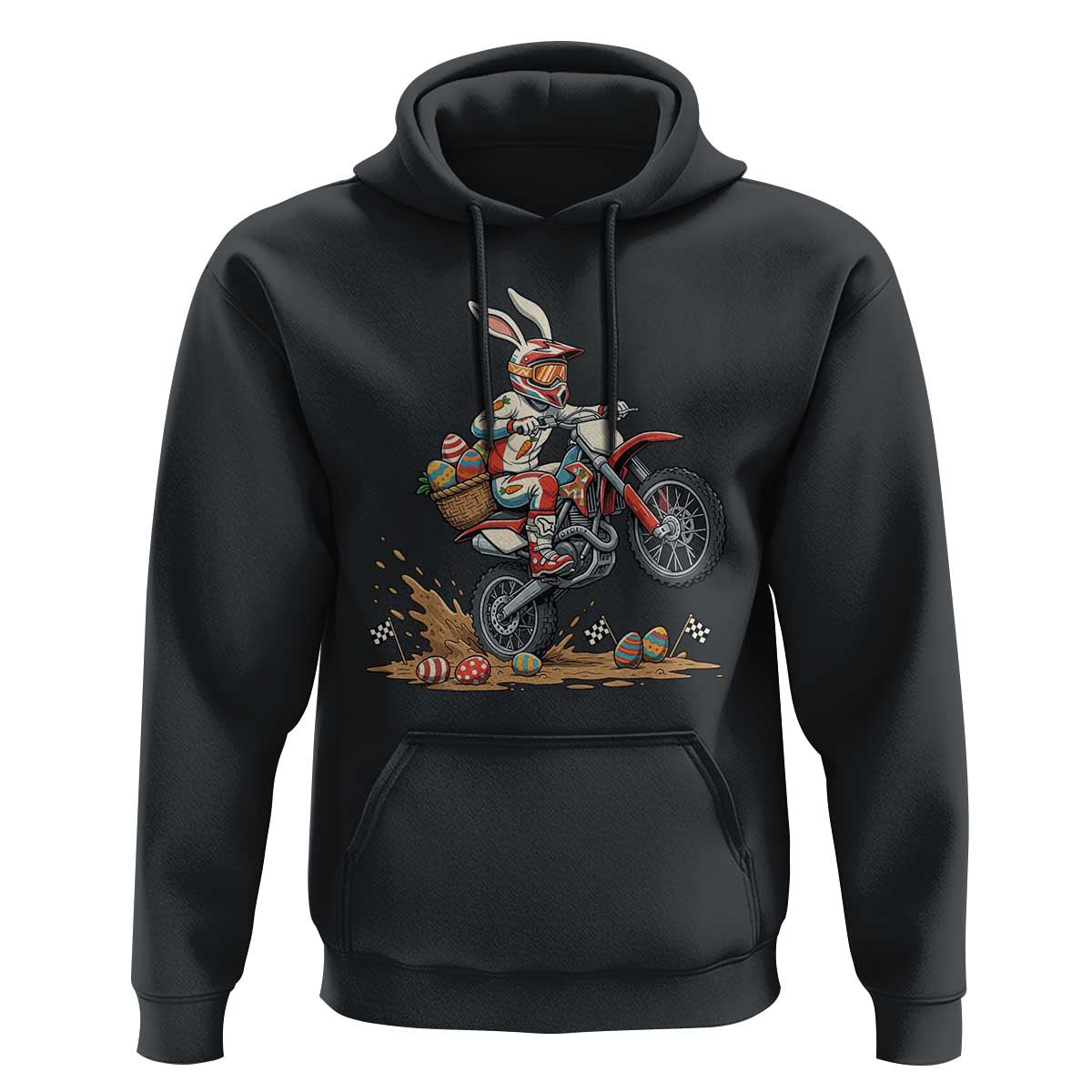 Easter Bunny Dirt Bike Rider Funny Motocross Rabbit Graphic Hoodie Cool Off Road Racing Egg Hunt