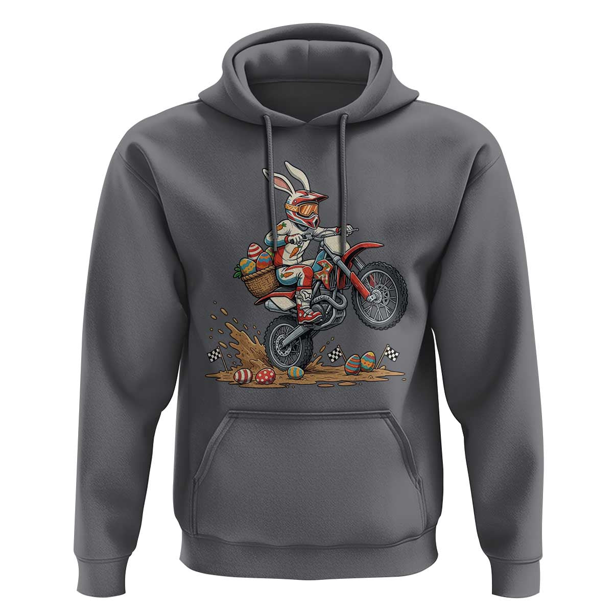 Easter Bunny Dirt Bike Rider Funny Motocross Rabbit Graphic Hoodie Cool Off Road Racing Egg Hunt