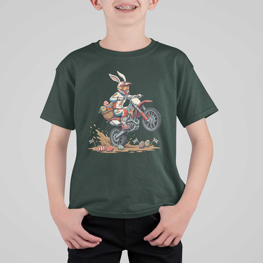 Easter Bunny Dirt Bike Rider Funny Motocross Rabbit Graphic T Shirt For Kid Cool Off Road Racing Egg Hunt