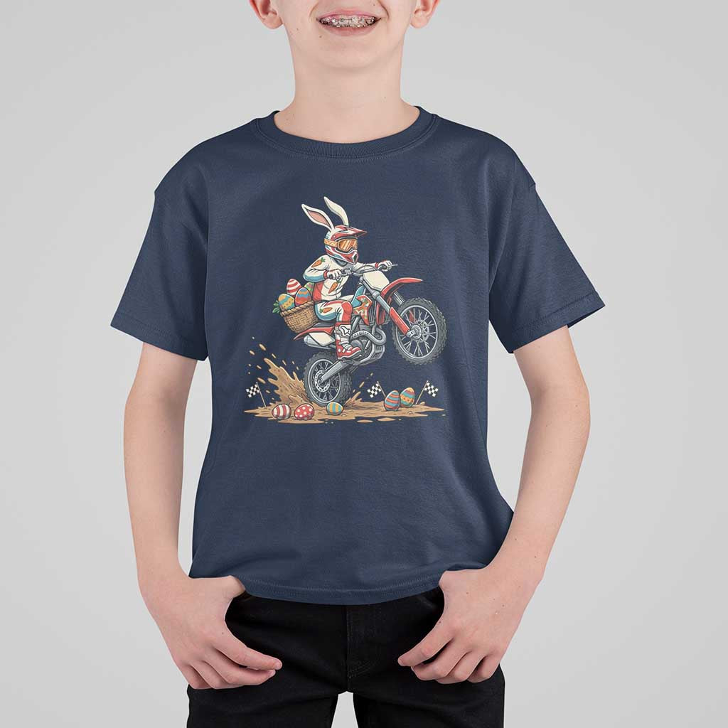 Easter Bunny Dirt Bike Rider Funny Motocross Rabbit Graphic T Shirt For Kid Cool Off Road Racing Egg Hunt