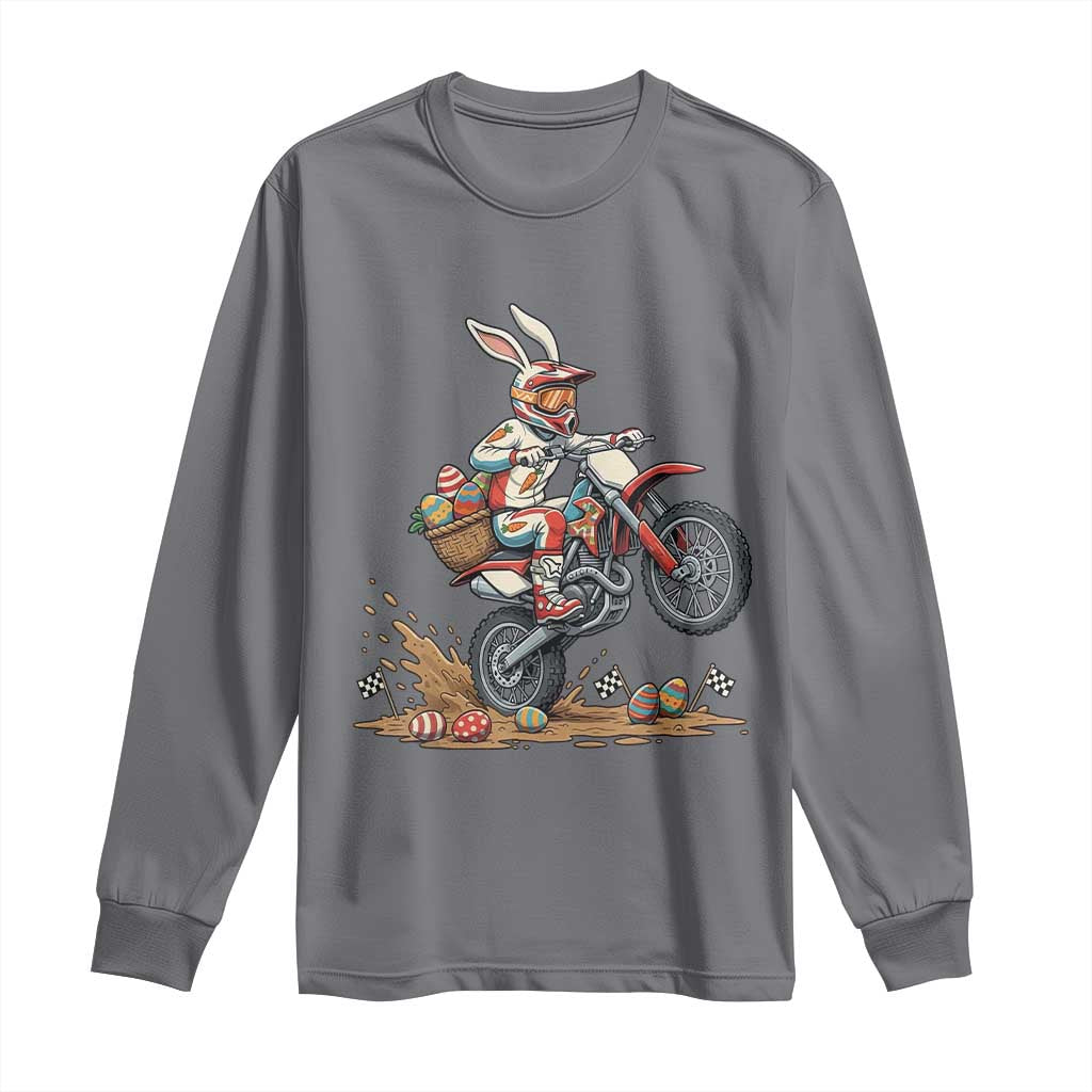Easter Bunny Dirt Bike Rider Funny Motocross Rabbit Graphic Long Sleeve Shirt Cool Off Road Racing Egg Hunt