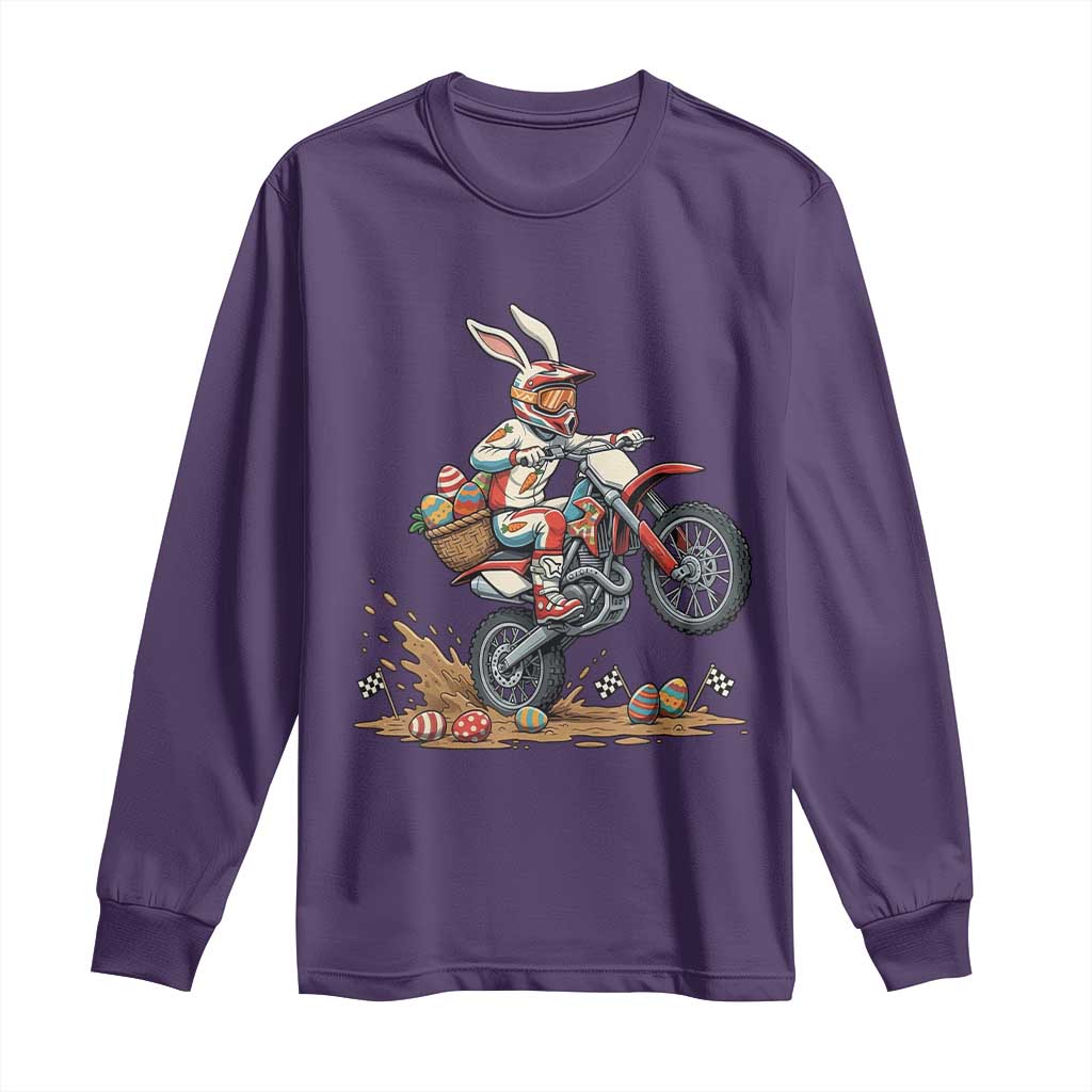 Easter Bunny Dirt Bike Rider Funny Motocross Rabbit Graphic Long Sleeve Shirt Cool Off Road Racing Egg Hunt