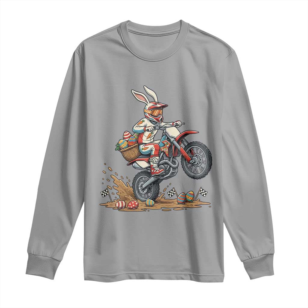 Easter Bunny Dirt Bike Rider Funny Motocross Rabbit Graphic Long Sleeve Shirt Cool Off Road Racing Egg Hunt