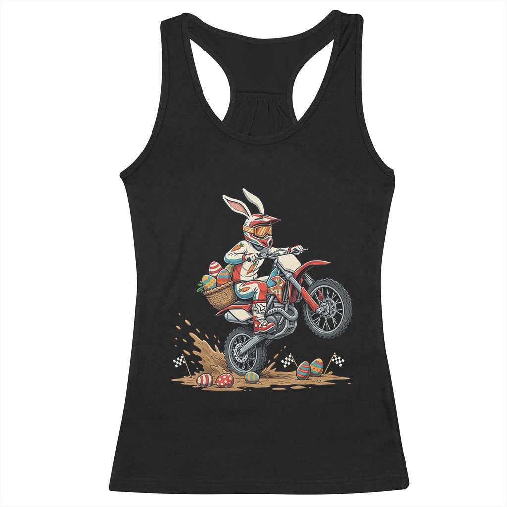 Easter Bunny Dirt Bike Rider Funny Motocross Rabbit Graphic Racerback Tank Top Cool Off Road Racing Egg Hunt