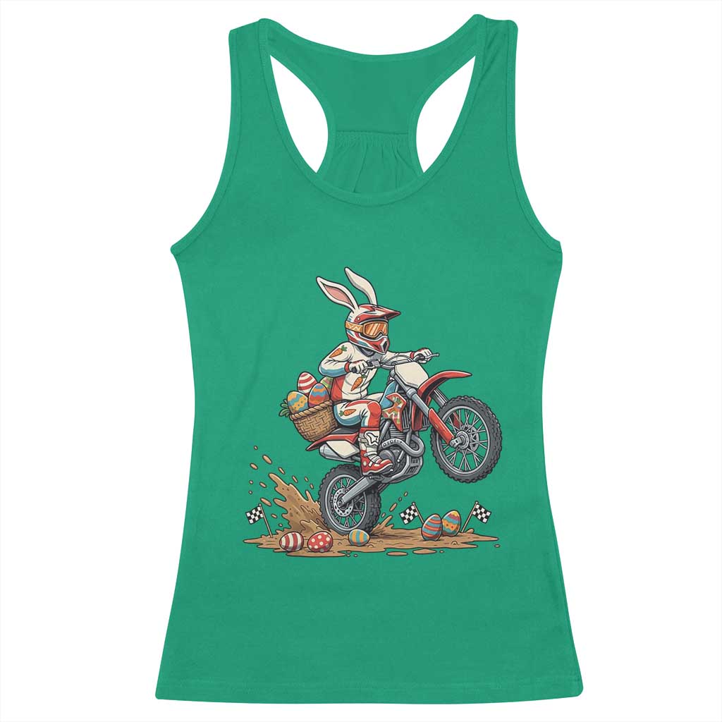 Easter Bunny Dirt Bike Rider Funny Motocross Rabbit Graphic Racerback Tank Top Cool Off Road Racing Egg Hunt
