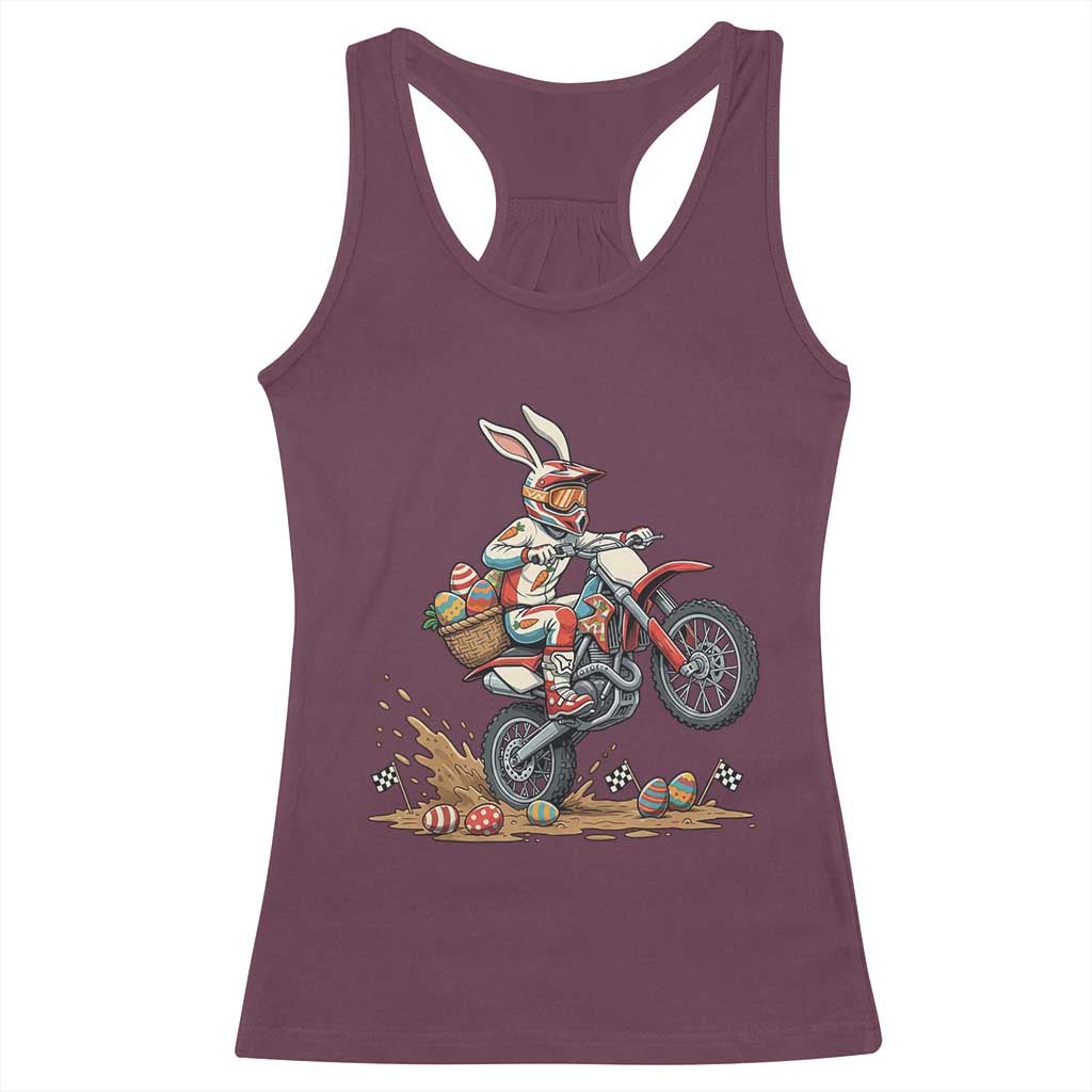 Easter Bunny Dirt Bike Rider Funny Motocross Rabbit Graphic Racerback Tank Top Cool Off Road Racing Egg Hunt