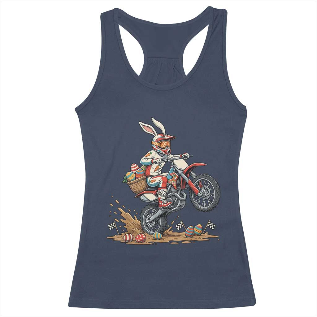 Easter Bunny Dirt Bike Rider Funny Motocross Rabbit Graphic Racerback Tank Top Cool Off Road Racing Egg Hunt