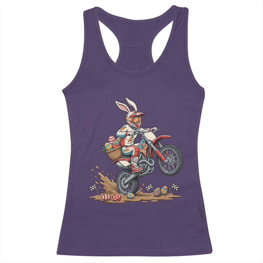 Easter Bunny Dirt Bike Rider Funny Motocross Rabbit Graphic Racerback Tank Top Cool Off Road Racing Egg Hunt