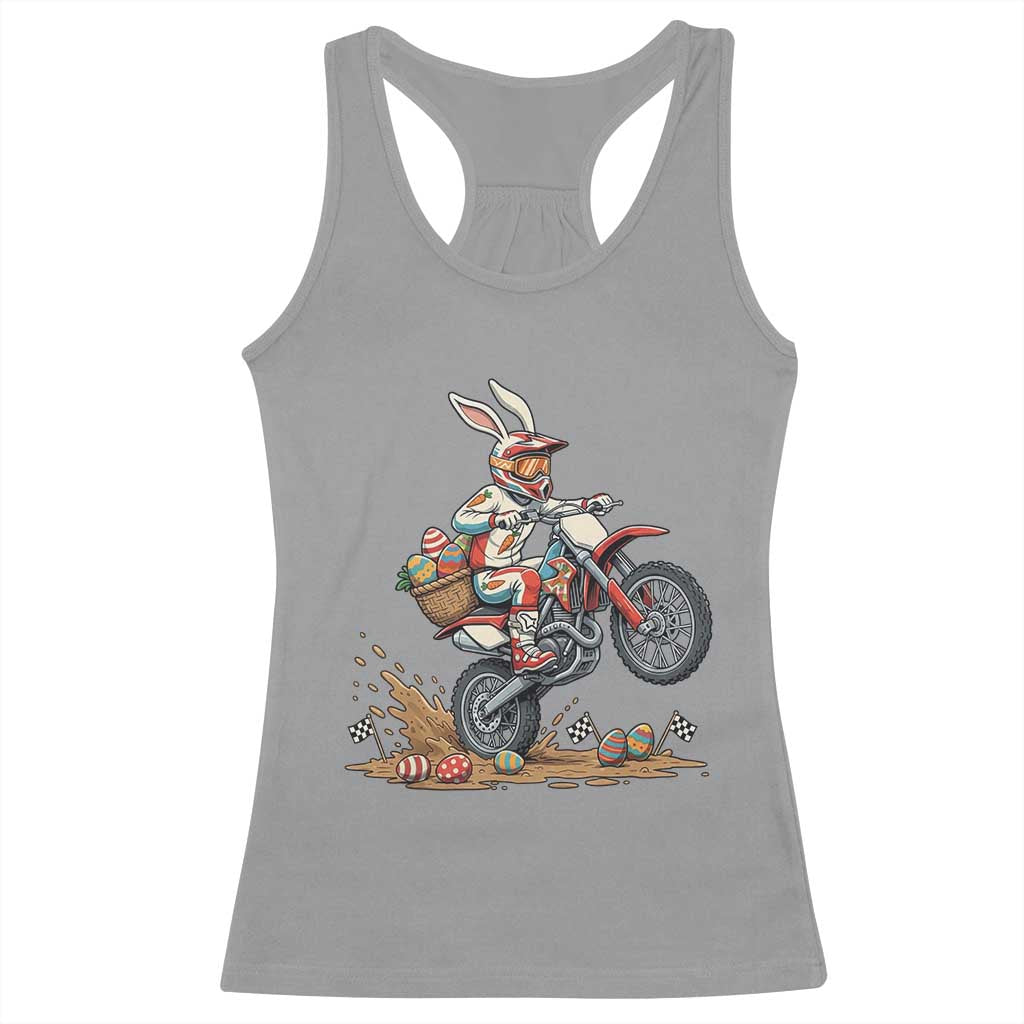 Easter Bunny Dirt Bike Rider Funny Motocross Rabbit Graphic Racerback Tank Top Cool Off Road Racing Egg Hunt