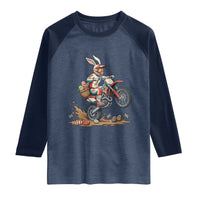 Easter Bunny Dirt Bike Rider Funny Motocross Rabbit Graphic Raglan Shirt Cool Off Road Racing Egg Hunt