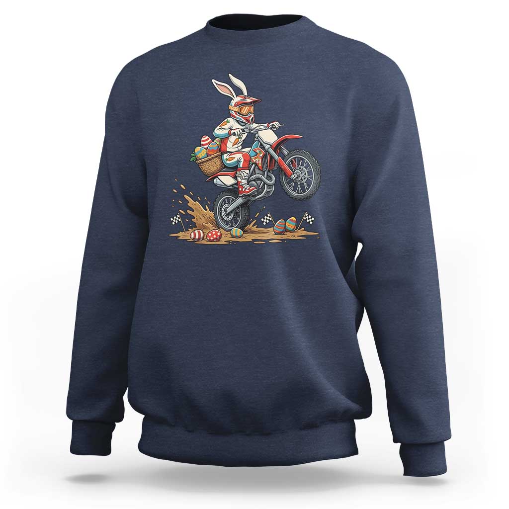 Easter Bunny Dirt Bike Rider Funny Motocross Rabbit Graphic Sweatshirt Cool Off Road Racing Egg Hunt