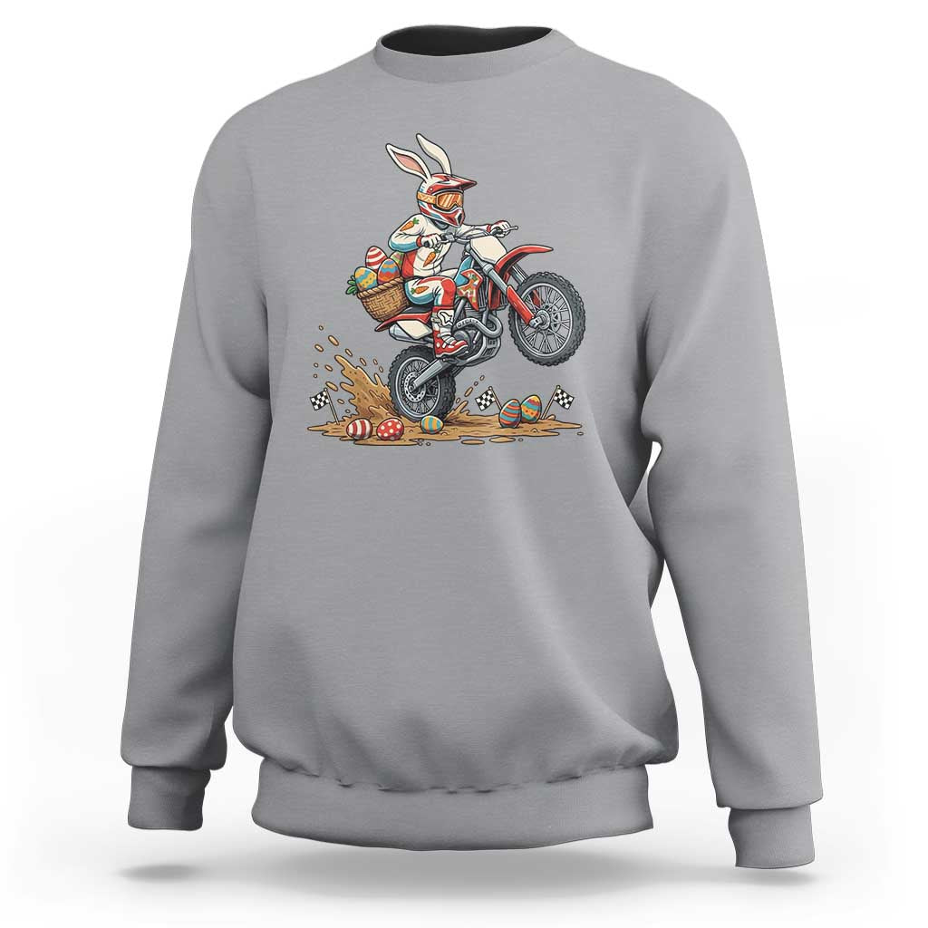 Easter Bunny Dirt Bike Rider Funny Motocross Rabbit Graphic Sweatshirt Cool Off Road Racing Egg Hunt