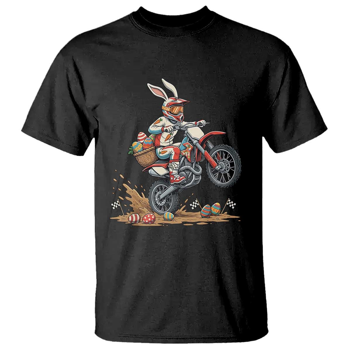 Easter Bunny Dirt Bike Rider Funny Motocross Rabbit Graphic T Shirt Cool Off Road Racing Egg Hunt