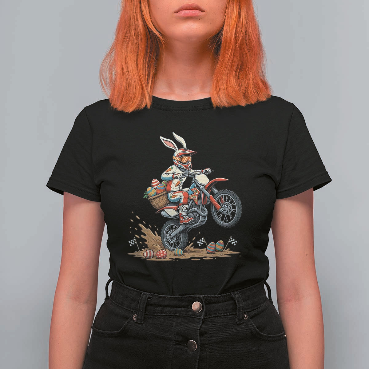 Easter Bunny Dirt Bike Rider Funny Motocross Rabbit Graphic T Shirt For Women Cool Off Road Racing Egg Hunt
