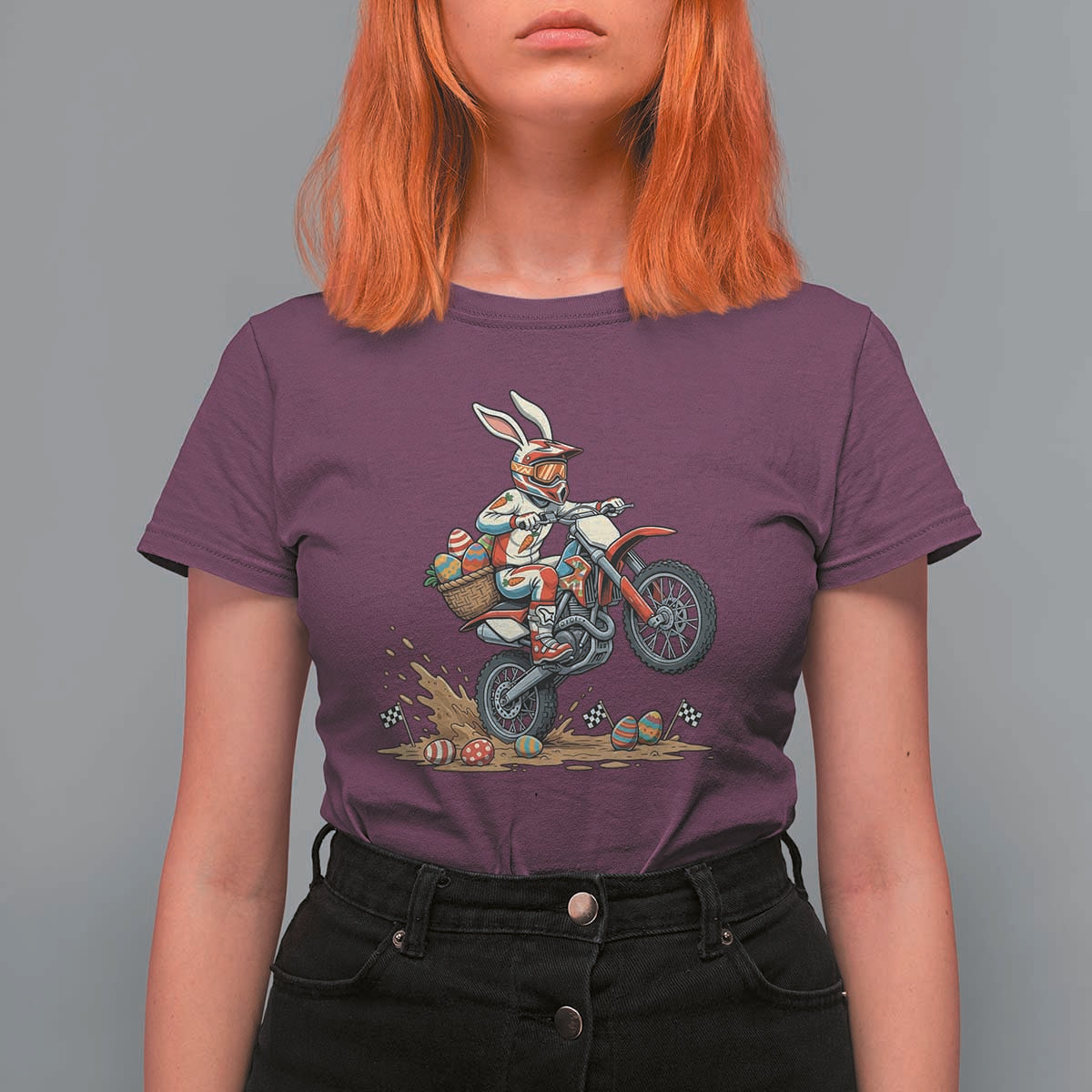 Easter Bunny Dirt Bike Rider Funny Motocross Rabbit Graphic T Shirt For Women Cool Off Road Racing Egg Hunt