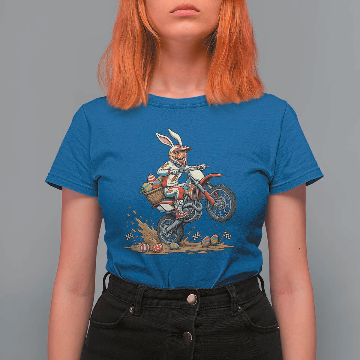 Easter Bunny Dirt Bike Rider Funny Motocross Rabbit Graphic T Shirt For Women Cool Off Road Racing Egg Hunt