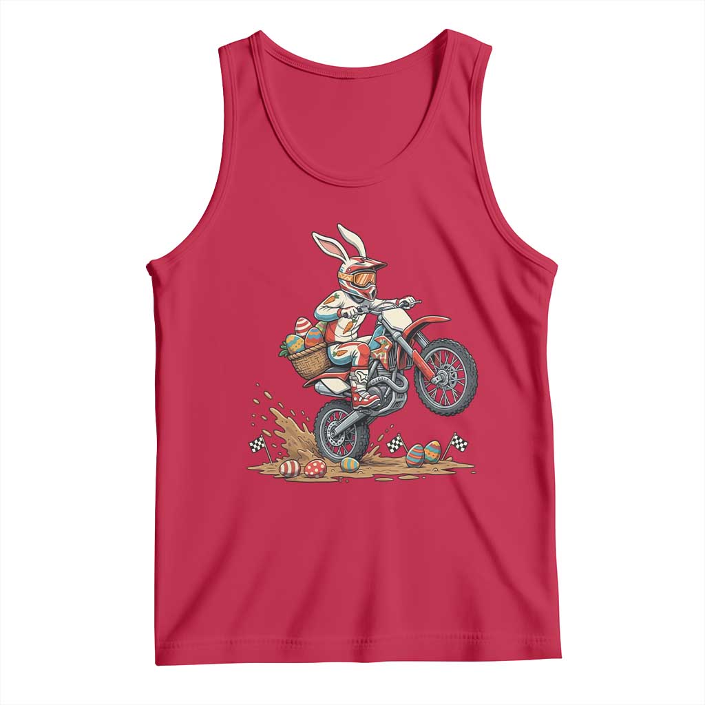 Easter Bunny Dirt Bike Rider Funny Motocross Rabbit Graphic Tank Top Cool Off Road Racing Egg Hunt