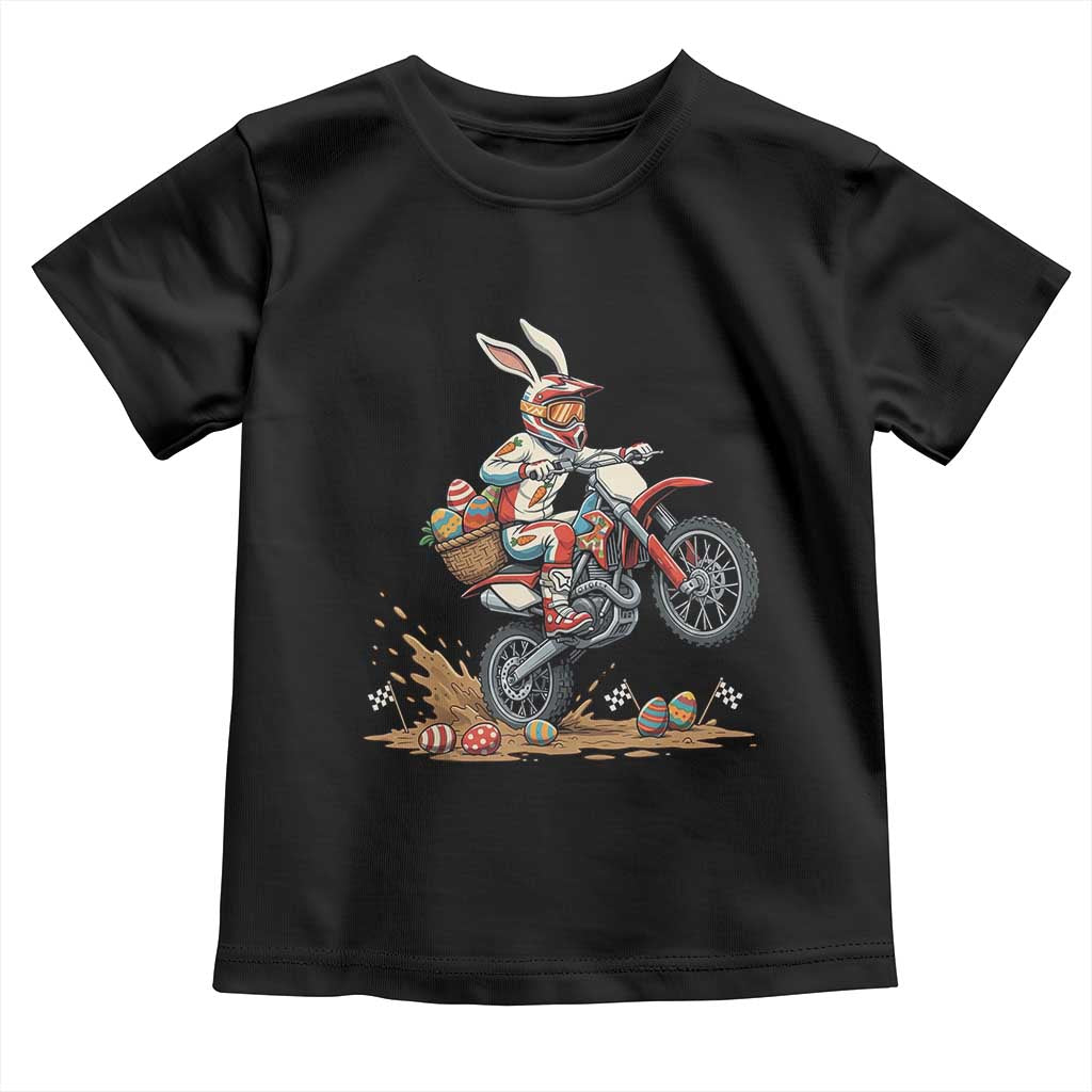 Easter Bunny Dirt Bike Rider Funny Motocross Rabbit Graphic Toddler T Shirt Cool Off Road Racing Egg Hunt