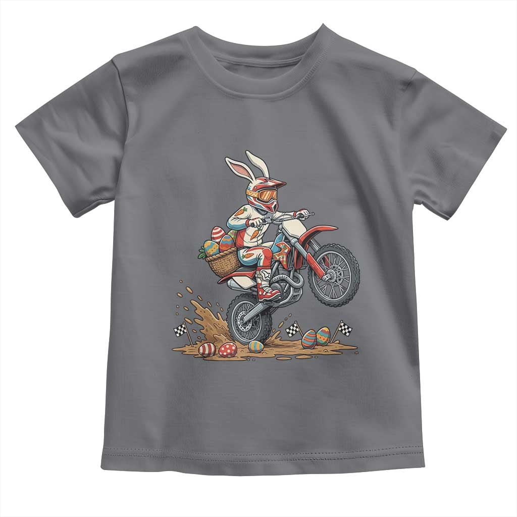 Easter Bunny Dirt Bike Rider Funny Motocross Rabbit Graphic Toddler T Shirt Cool Off Road Racing Egg Hunt
