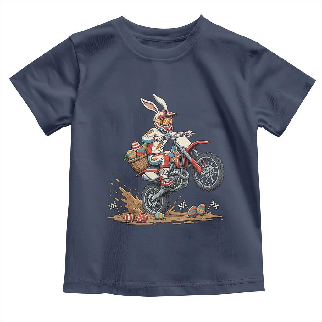 Easter Bunny Dirt Bike Rider Funny Motocross Rabbit Graphic Toddler T Shirt Cool Off Road Racing Egg Hunt