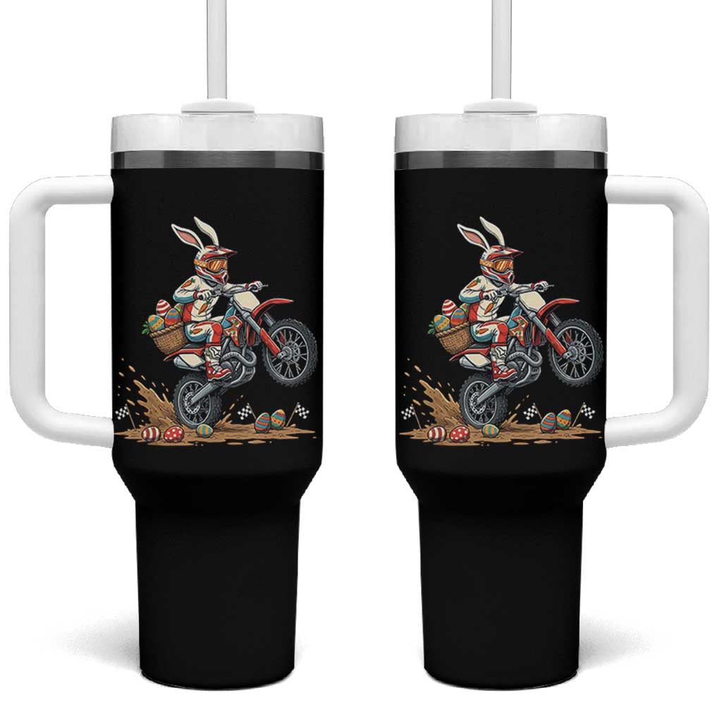 Easter Bunny Dirt Bike Rider Funny Motocross Rabbit Graphic Tumbler With Handle Cool Off Road Racing Egg Hunt