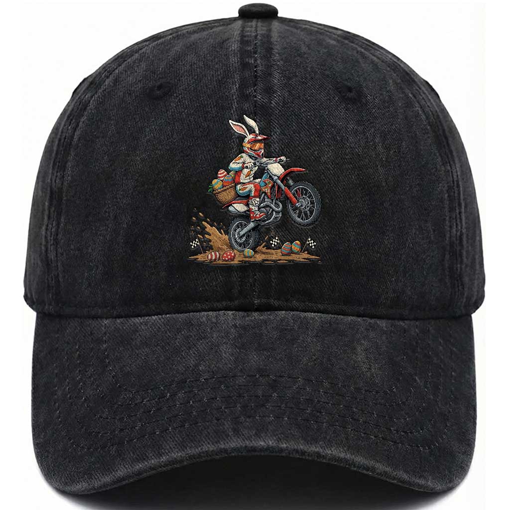 Easter Bunny Dirt Bike Rider Funny Motocross Rabbit Graphic Washed Cotton Baseball Cap Cool Off Road Racing Egg Hunt