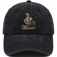 Easter Bunny Dirt Bike Rider Funny Motocross Rabbit Graphic Washed Cotton Baseball Cap Cool Off Road Racing Egg Hunt