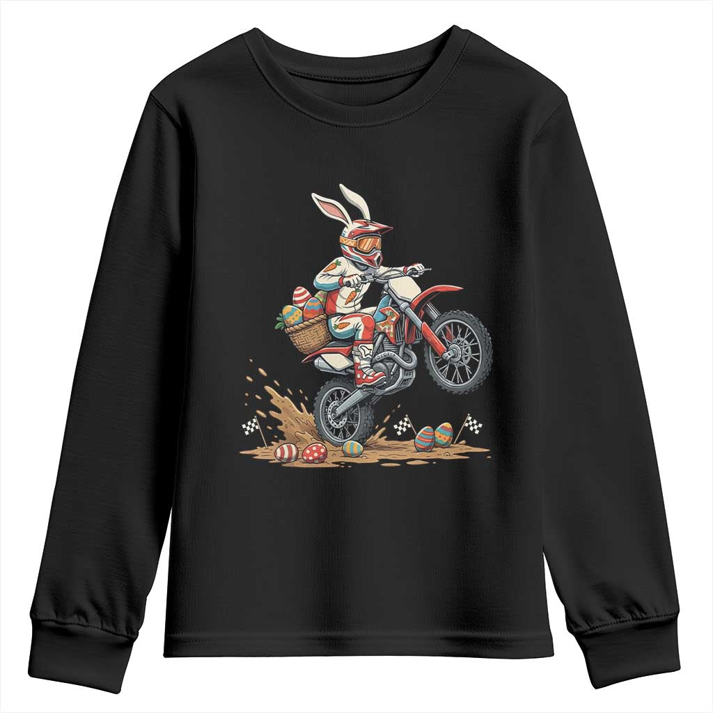 Easter Bunny Dirt Bike Rider Funny Motocross Rabbit Graphic Youth Sweatshirt Cool Off Road Racing Egg Hunt