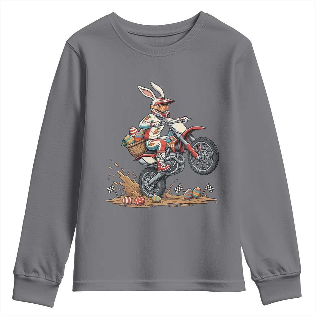 Easter Bunny Dirt Bike Rider Funny Motocross Rabbit Graphic Youth Sweatshirt Cool Off Road Racing Egg Hunt