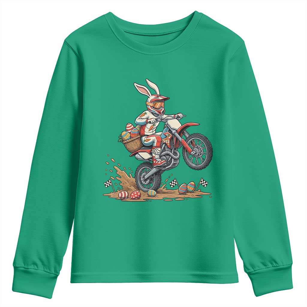 Easter Bunny Dirt Bike Rider Funny Motocross Rabbit Graphic Youth Sweatshirt Cool Off Road Racing Egg Hunt