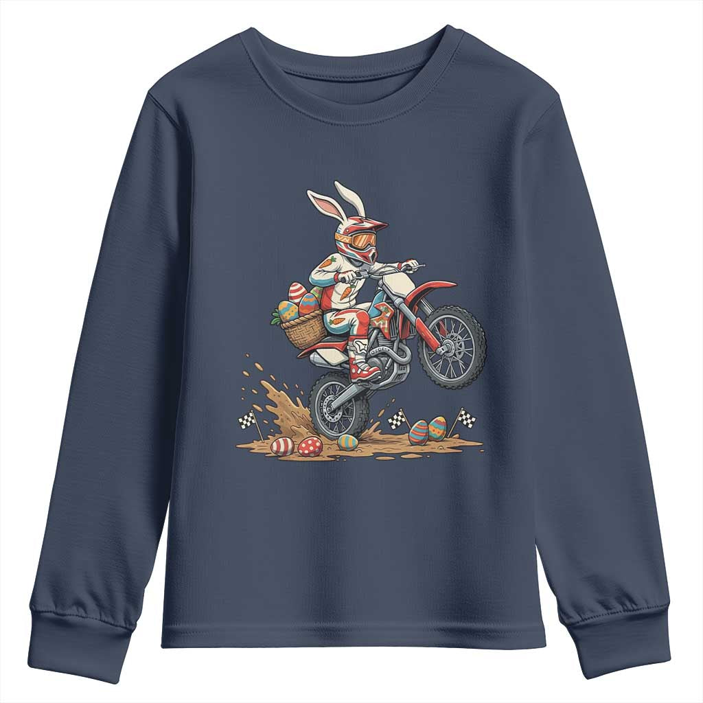 Easter Bunny Dirt Bike Rider Funny Motocross Rabbit Graphic Youth Sweatshirt Cool Off Road Racing Egg Hunt