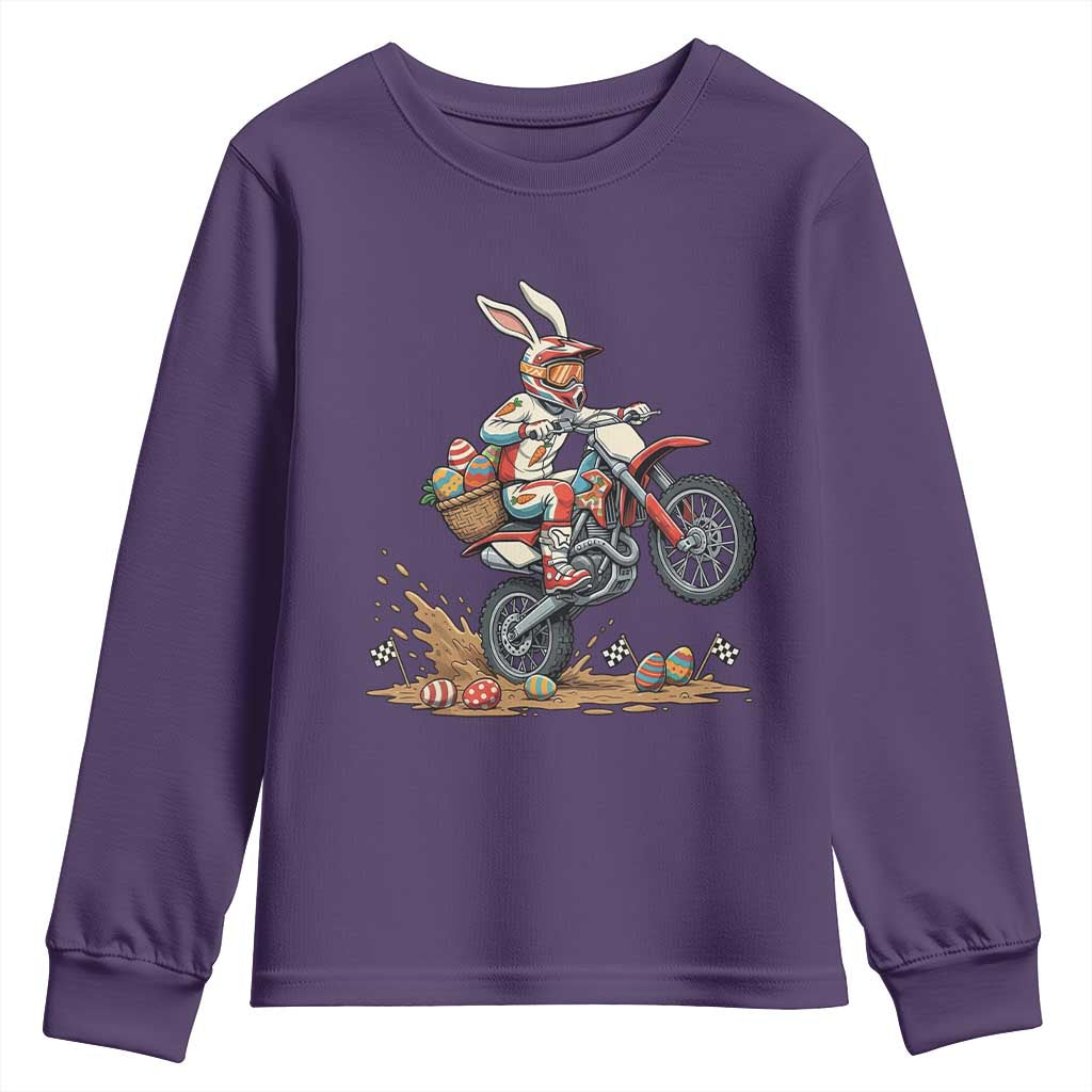 Easter Bunny Dirt Bike Rider Funny Motocross Rabbit Graphic Youth Sweatshirt Cool Off Road Racing Egg Hunt