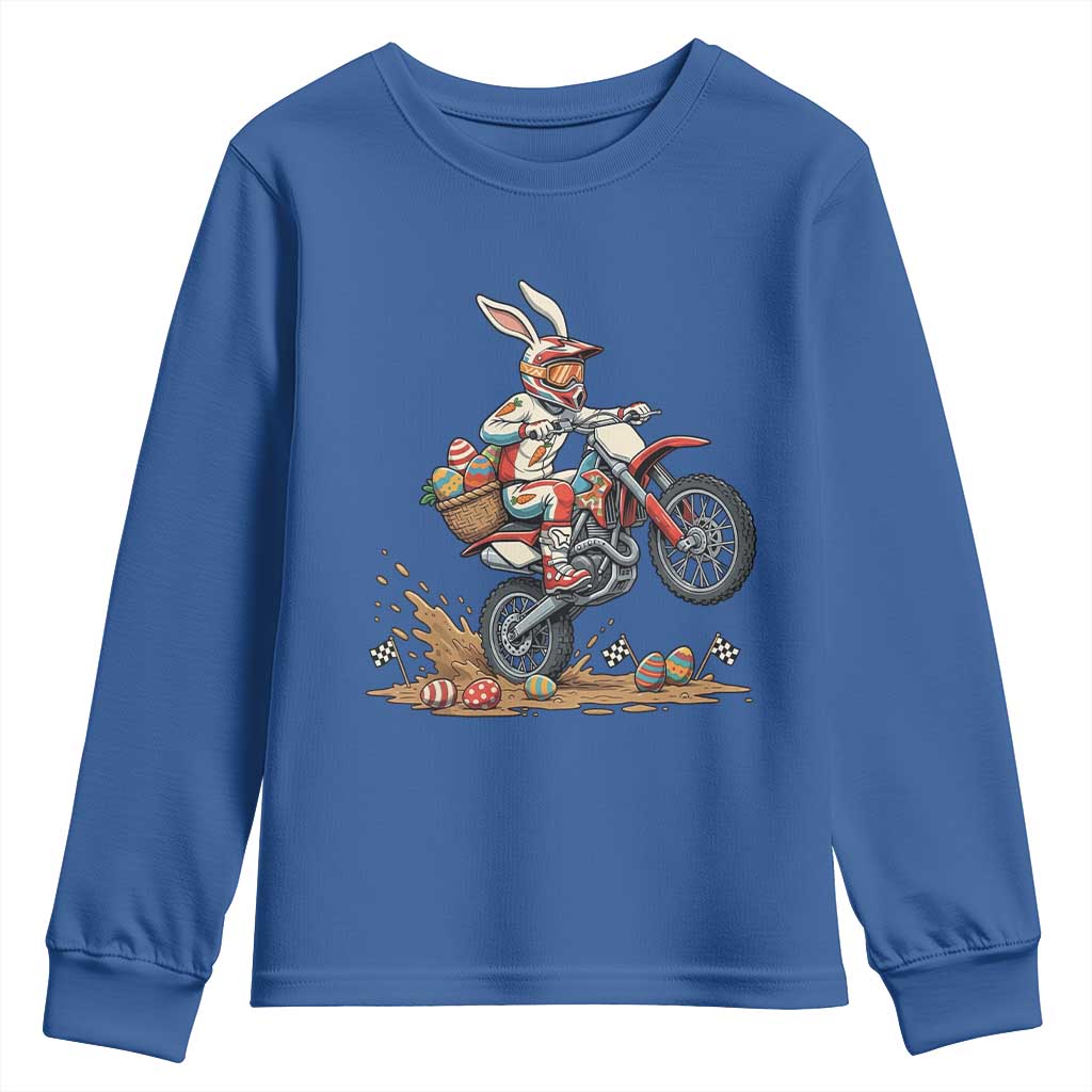 Easter Bunny Dirt Bike Rider Funny Motocross Rabbit Graphic Youth Sweatshirt Cool Off Road Racing Egg Hunt