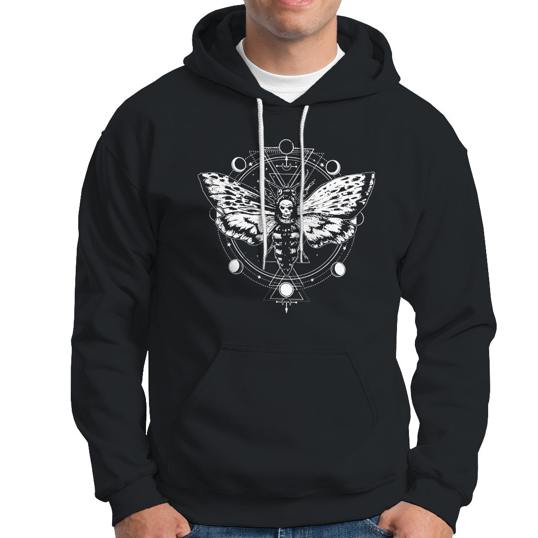 Moth Hoodie Geometric Moon Phases Moth Death's Head Hawkmoth Occult Nature Mandala Mystic Night Peaceful Meditation Shirt for Women, Moth T-shirt, Spirituality Shirt - Wonder Print Shop