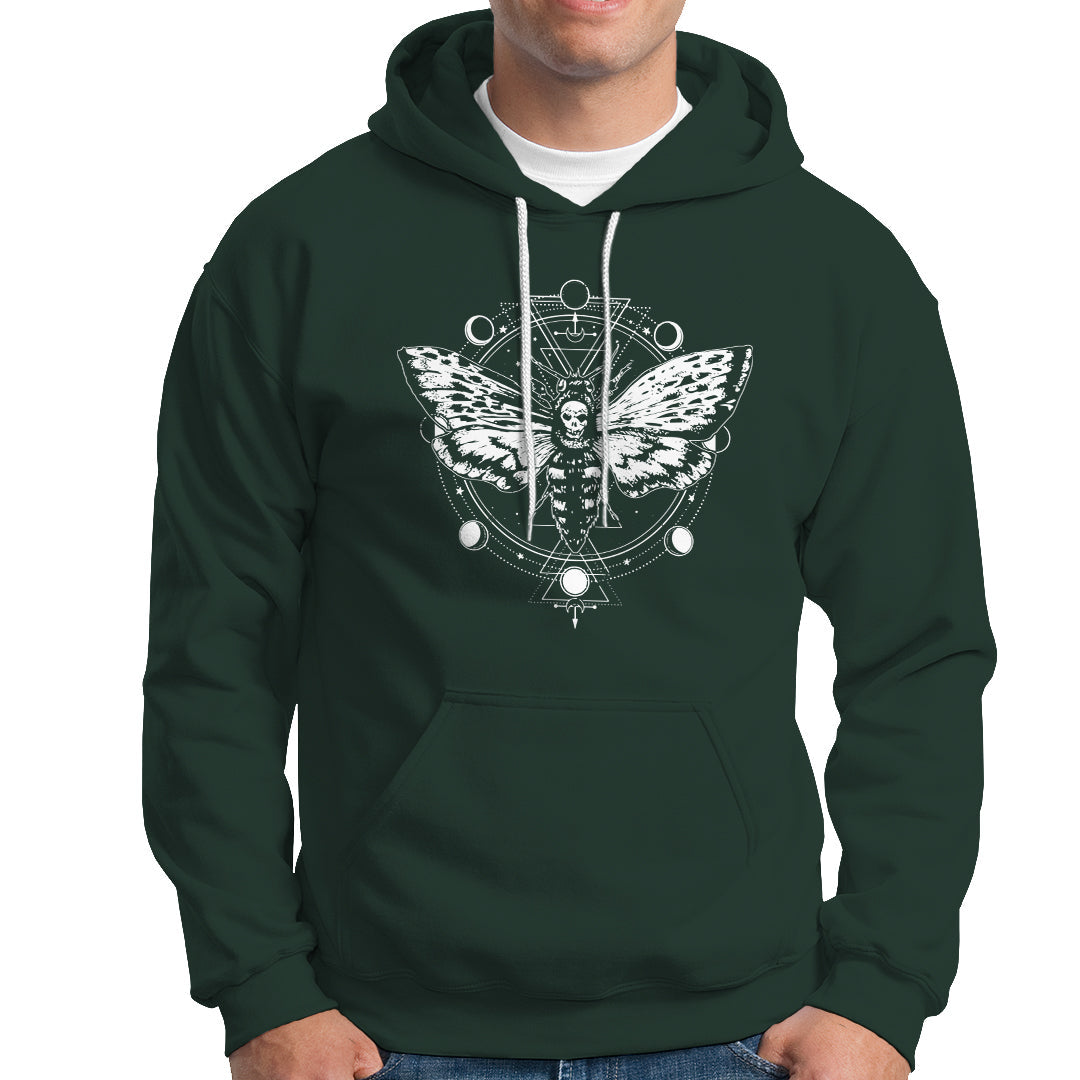 Moth Hoodie Geometric Moon Phases Moth Death's Head Hawkmoth Occult Nature Mandala Mystic Night Peaceful Meditation Shirt for Women, Moth T-shirt, Spirituality Shirt - Wonder Print Shop