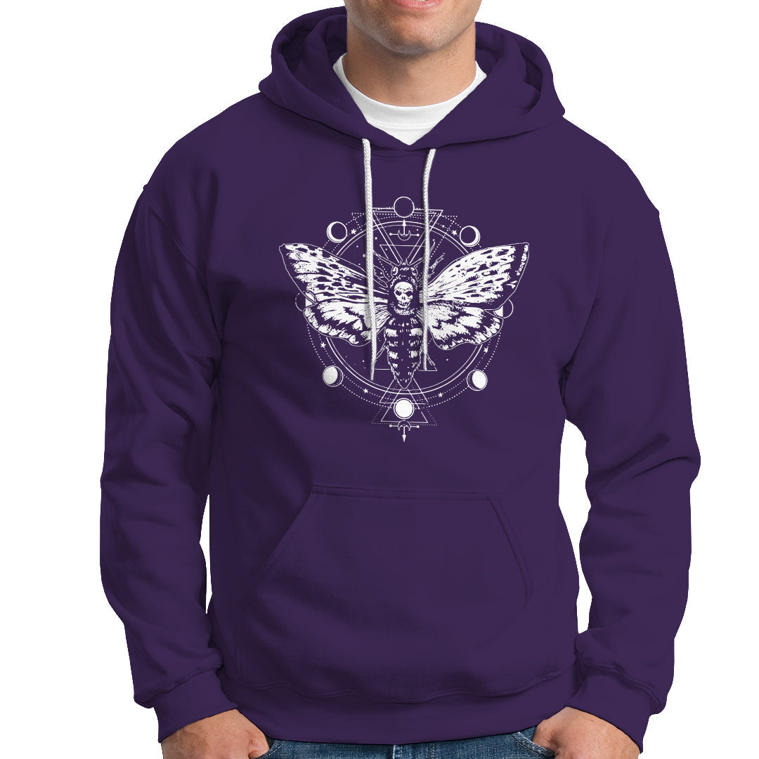 Moth Hoodie Geometric Moon Phases Moth Death's Head Hawkmoth Occult Nature Mandala Mystic Night Peaceful Meditation Shirt for Women, Moth T-shirt, Spirituality Shirt - Wonder Print Shop