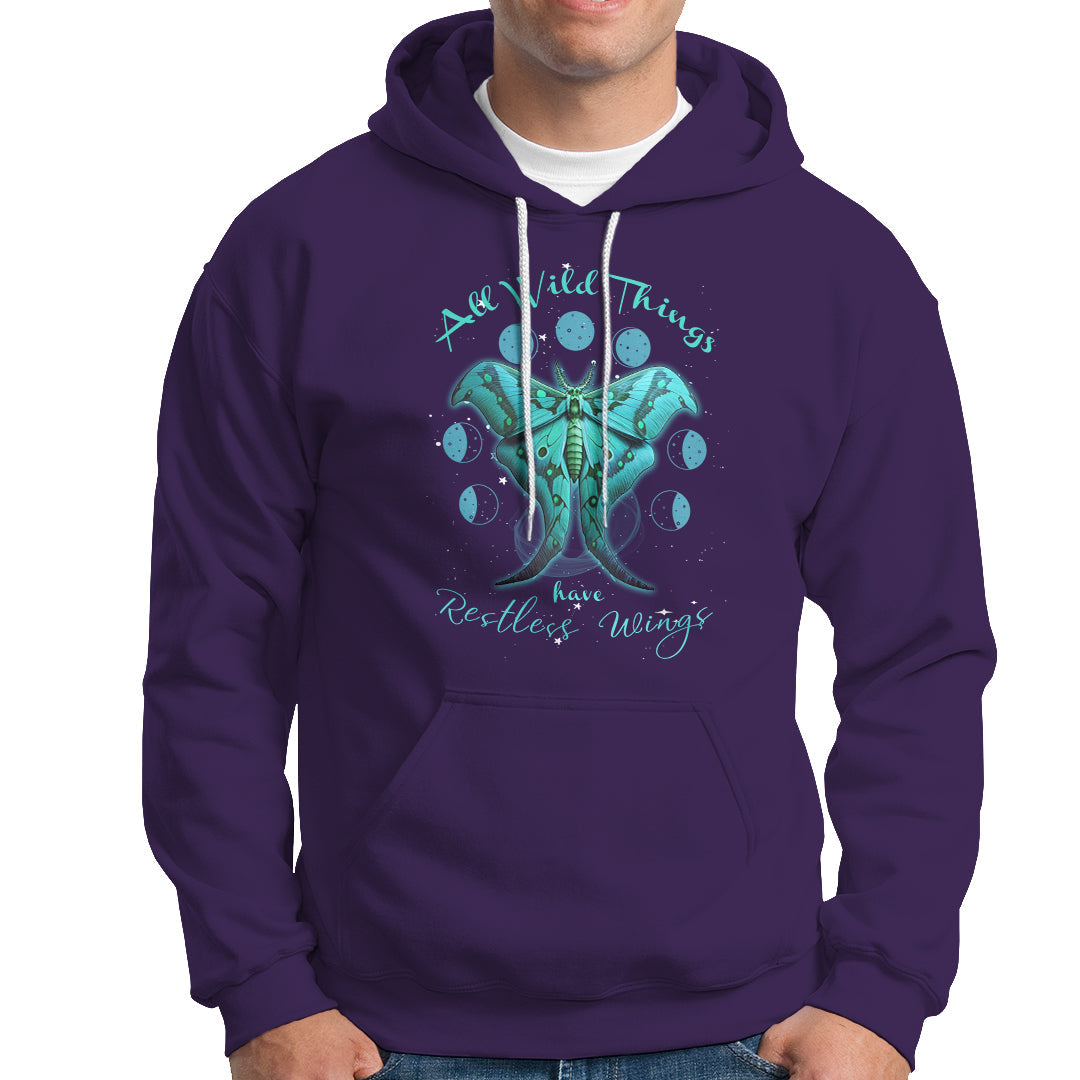 Moth Hoodie Boho Luna Moth Aesthetic All Wild Things Have Restless Wings Free Spirit Mystic Spiritual Moon Phases Nocturnal Actias Luna Shirt for Women, Moth T-shirt, Spirituality Shirt - Wonder Print Shop