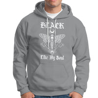 Sport gray hoodie with moth-and-skull graphic and gothic “Like My Soul” print.