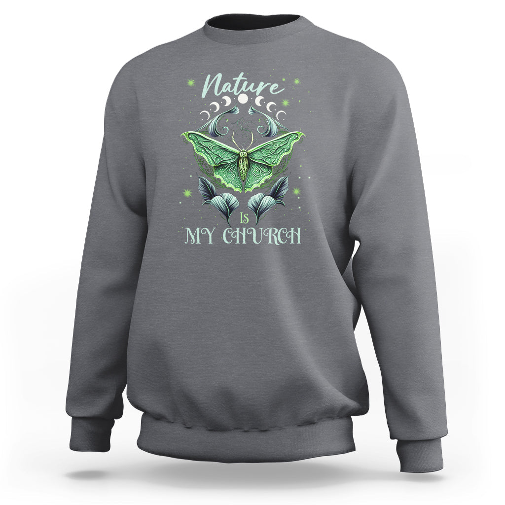 Moth Sweatshirt Mystical Moth Nature Is My Church Faith Moon Child Moonlight Religious Celestial Boho Hippie Floral Moth Spiritual Shirt for Womenm Moth T-shirt, Spirituality Shirt - Wonder Print Shop