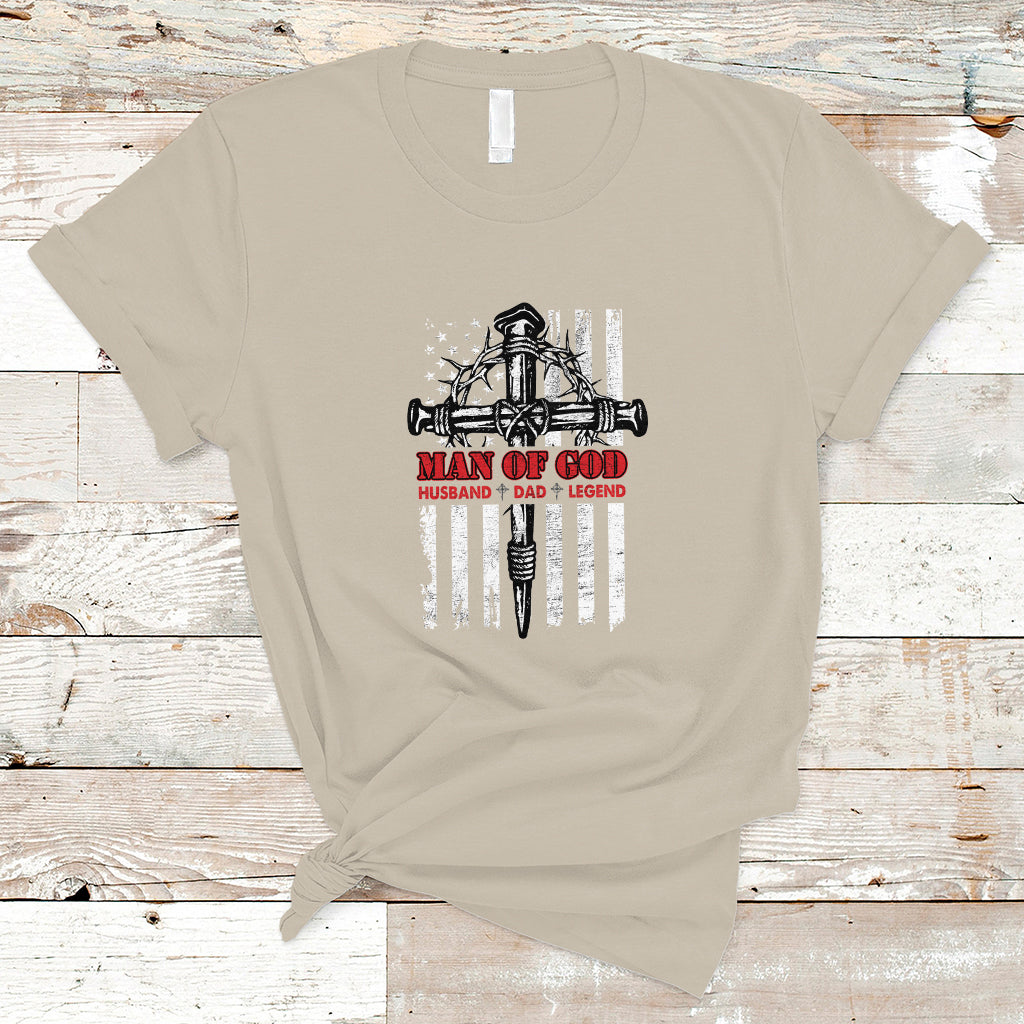 Father's Day T Shirt Man Of God Husband Dad Legend Blessed Dad Daddy Cross Christian Religious Father's Day Funny Gifts for Christian Dads Men - Wonder Print Shop