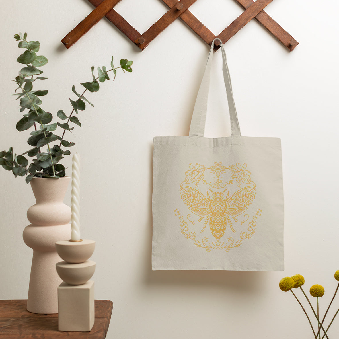 Cottagecore Mandala Bee Tote Bag, Mystical Magical Meditation Insect Bug Spiritual Honey Bee Tote Bag For Women, Bee Gifts For Nature Lover Tote Bag - Wonder Print Shop