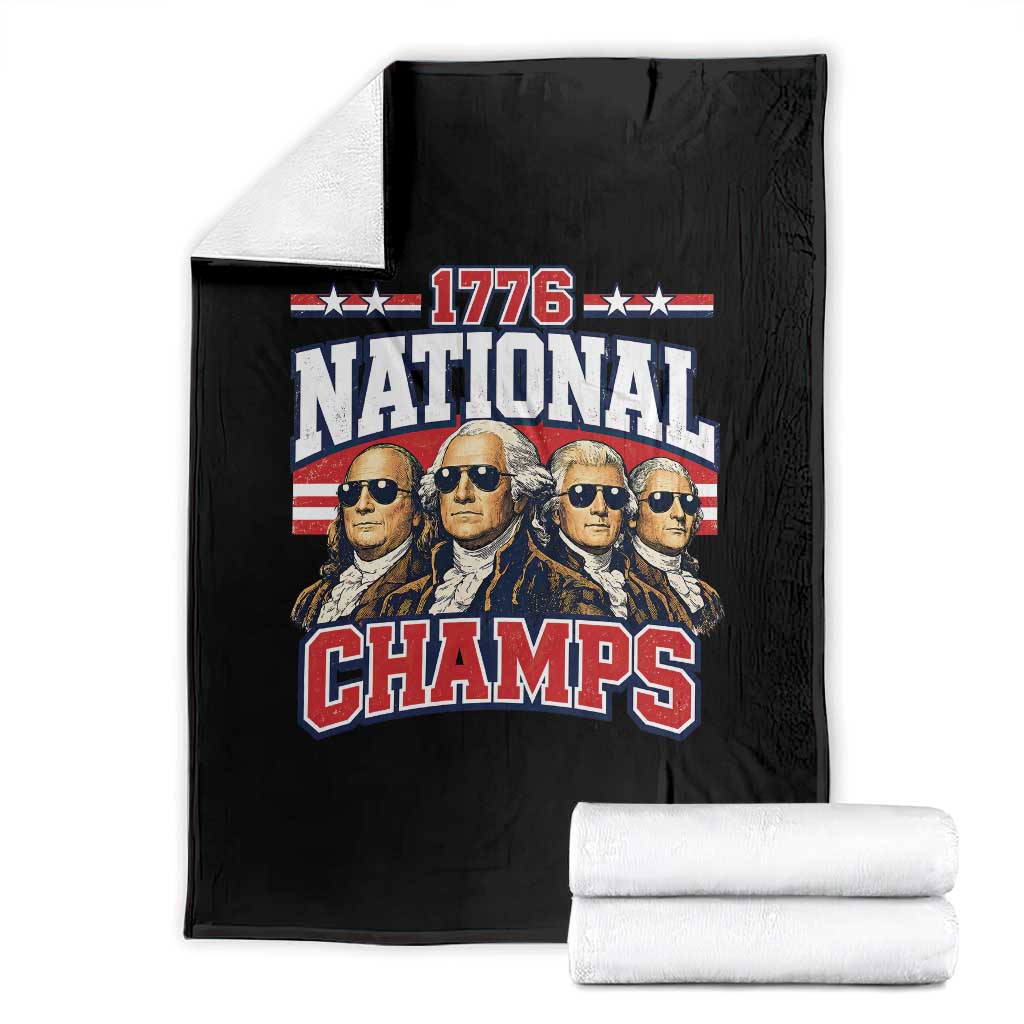 1776 National Champs Founding Fathers Graphic Throw Blanket Funny George Washington and Presidents Sunglasses Sports Style Patriotic