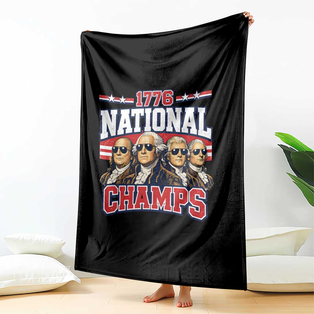 1776 National Champs Founding Fathers Graphic Throw Blanket Funny George Washington and Presidents Sunglasses Sports Style Patriotic