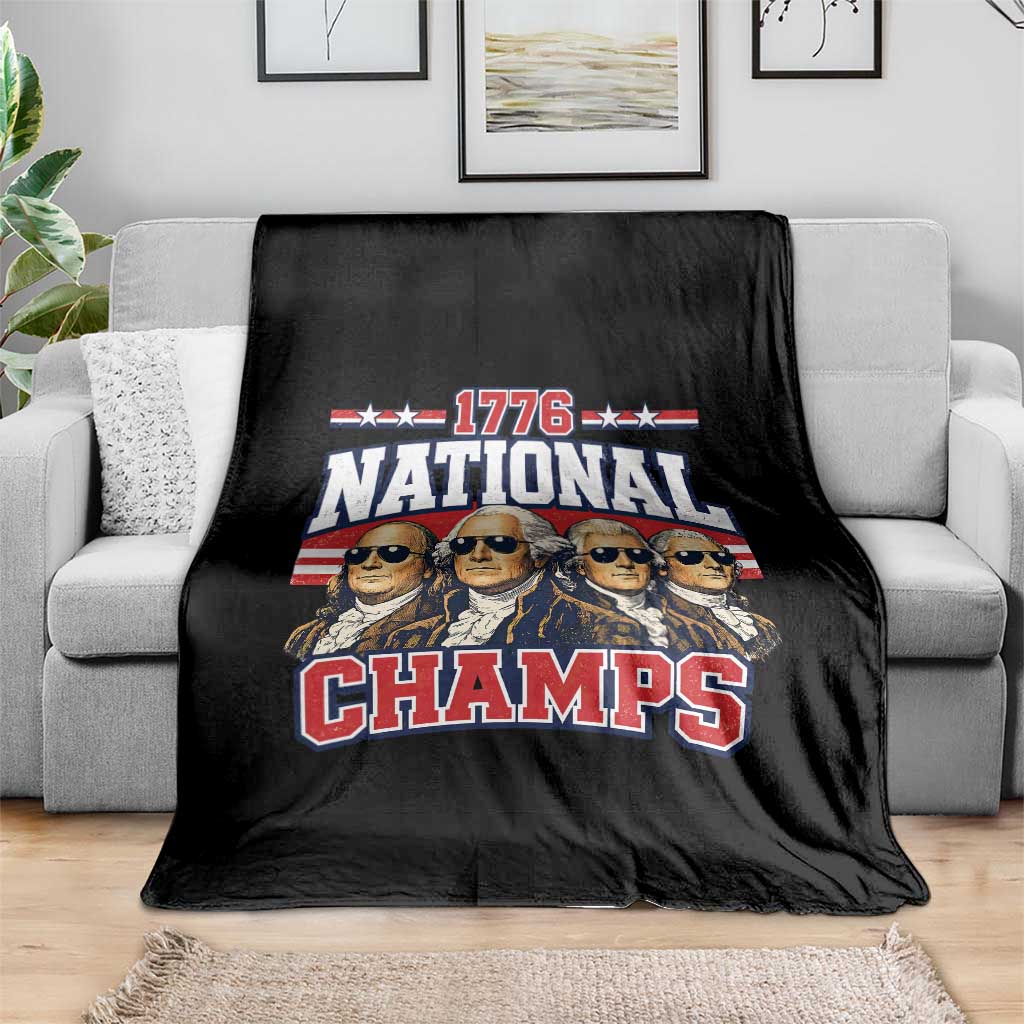 1776 National Champs Founding Fathers Graphic Throw Blanket Funny George Washington and Presidents Sunglasses Sports Style Patriotic