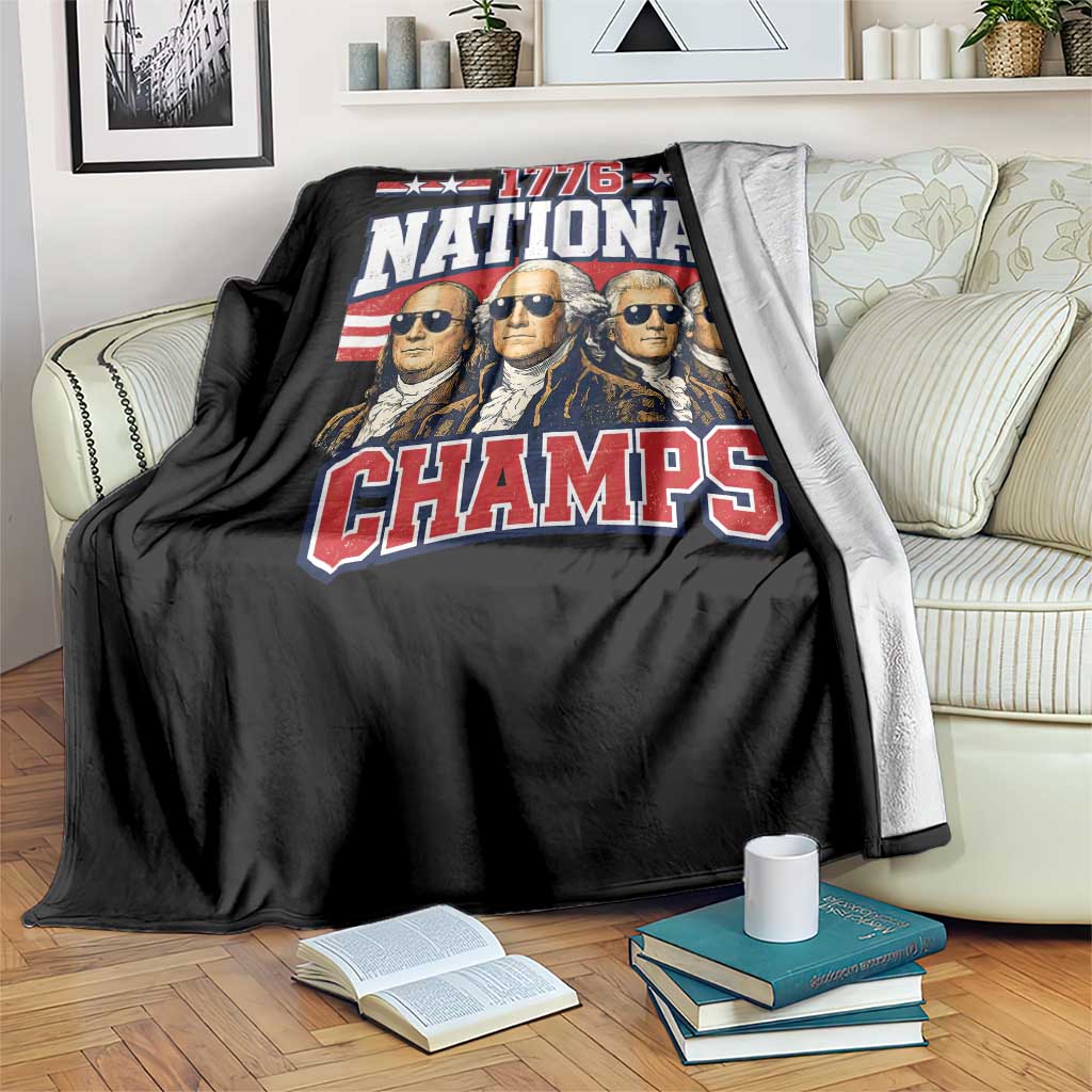 1776 National Champs Founding Fathers Graphic Throw Blanket Funny George Washington and Presidents Sunglasses Sports Style Patriotic