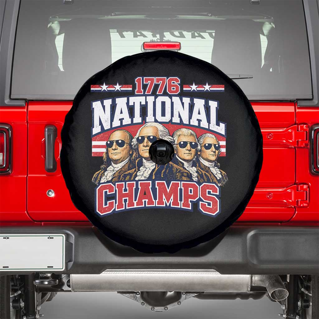 1776 National Champs Founding Fathers Graphic Spare Tire Cover Funny George Washington and Presidents Sunglasses Sports Style Patriotic