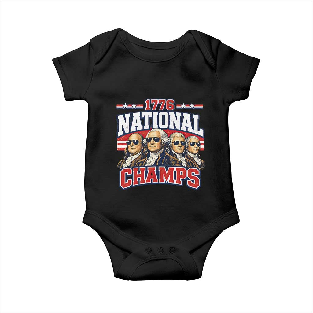 1776 National Champs Founding Fathers Graphic Baby Onesie Funny George Washington and Presidents Sunglasses Sports Style Patriotic