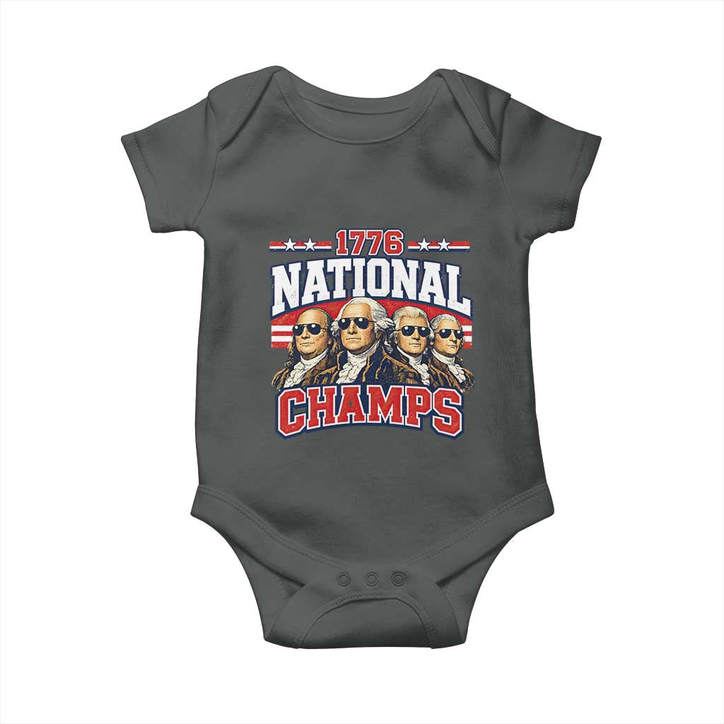 1776 National Champs Founding Fathers Graphic Baby Onesie Funny George Washington and Presidents Sunglasses Sports Style Patriotic
