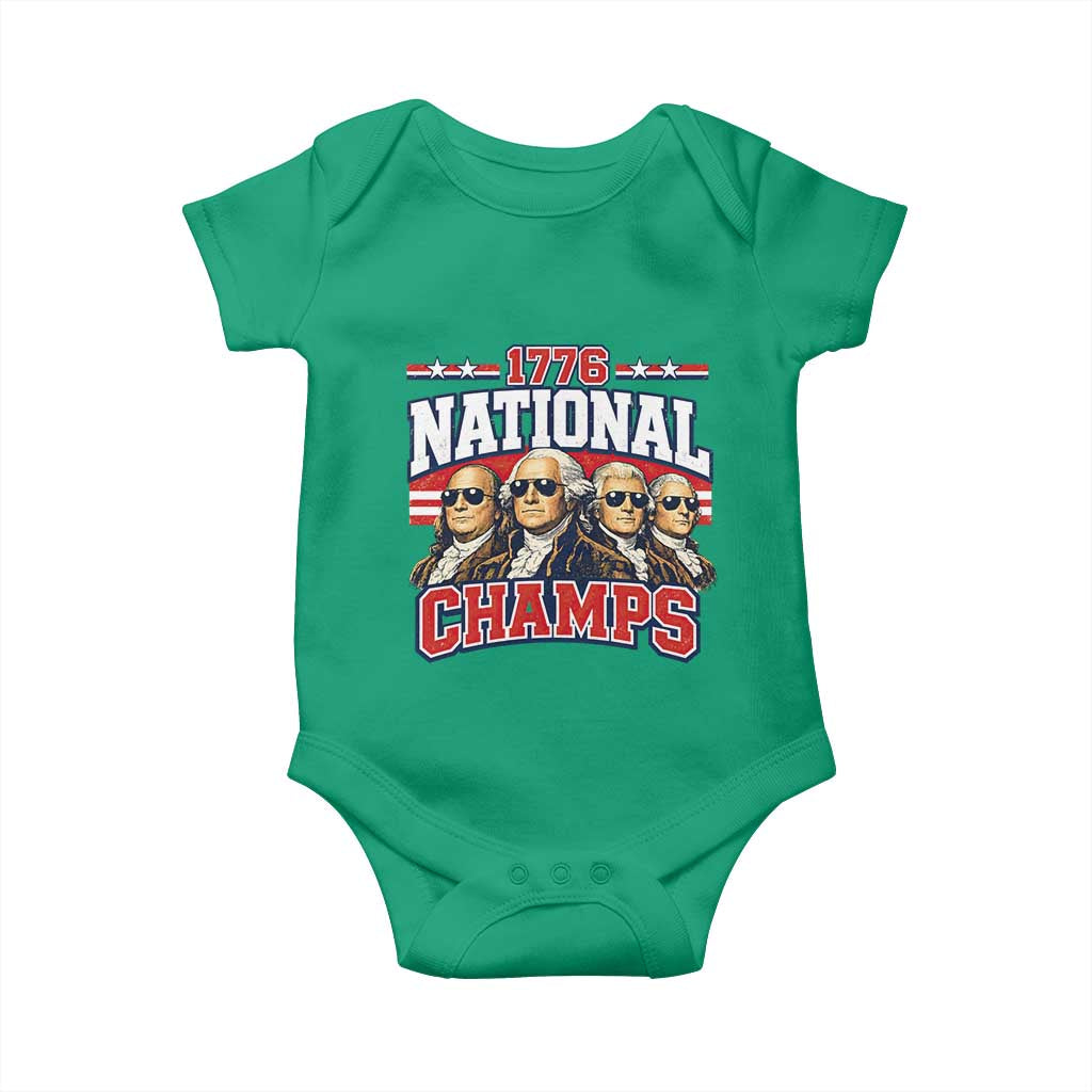 1776 National Champs Founding Fathers Graphic Baby Onesie Funny George Washington and Presidents Sunglasses Sports Style Patriotic