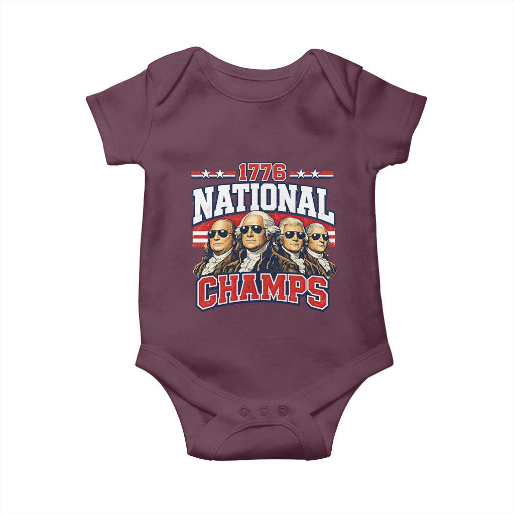 1776 National Champs Founding Fathers Graphic Baby Onesie Funny George Washington and Presidents Sunglasses Sports Style Patriotic